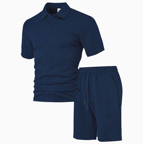 Jacquard fabric men's POLO shirt short-sleeved set