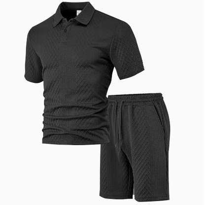 Jacquard fabric men's POLO shirt short-sleeved set