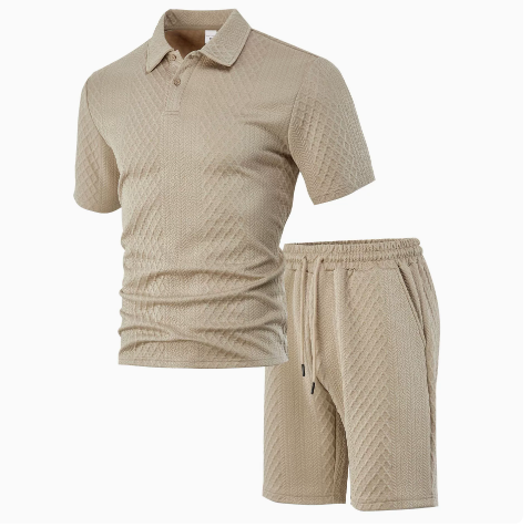 Jacquard fabric men's POLO shirt short-sleeved set