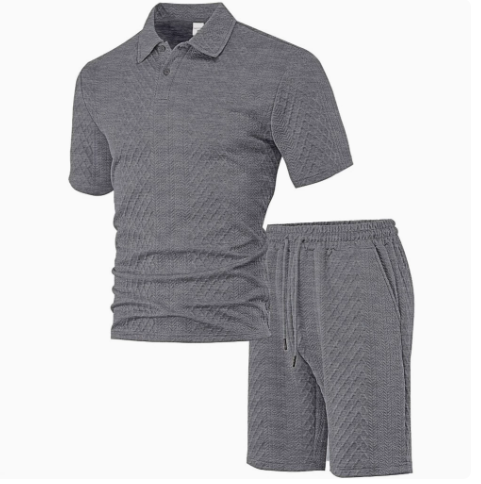 Jacquard fabric men's POLO shirt short-sleeved set