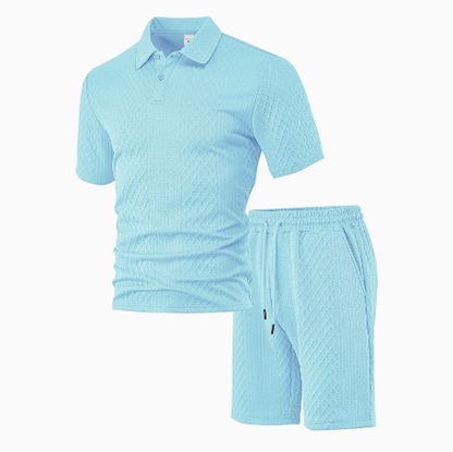 Jacquard fabric men's POLO shirt short-sleeved set