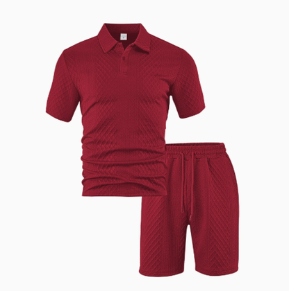 Jacquard fabric men's POLO shirt short-sleeved set
