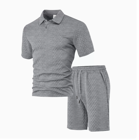 Jacquard fabric men's POLO shirt short-sleeved set