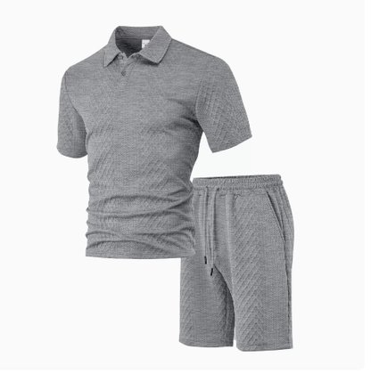 Jacquard fabric men's POLO shirt short-sleeved set