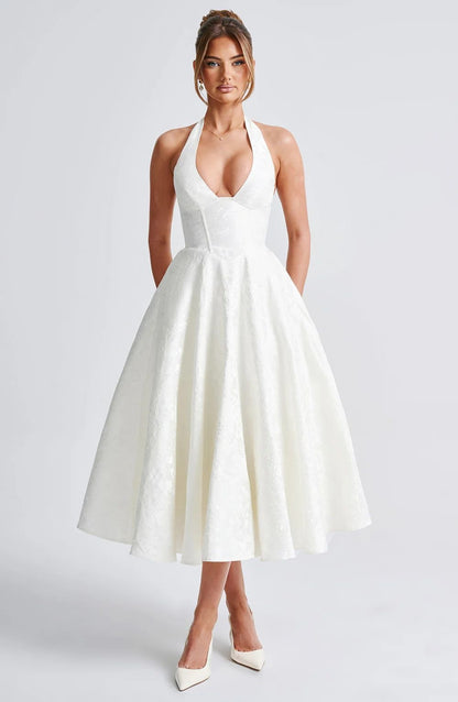 Jacquard Halter Neck Evening Gown