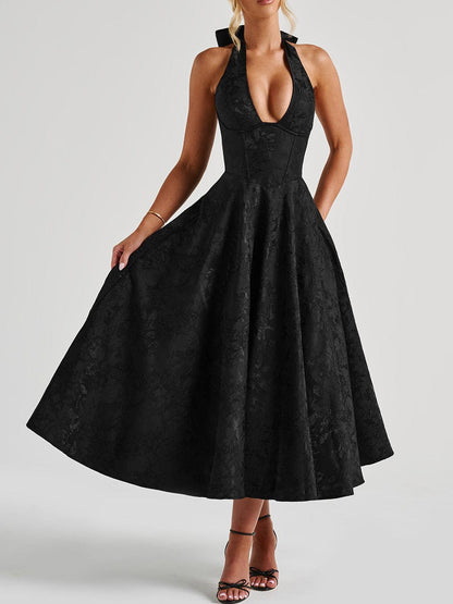 Jacquard Halter Neck Evening Gown