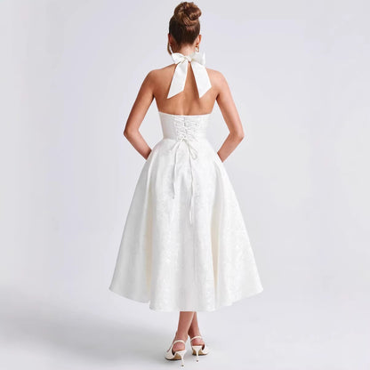 Jacquard Halter Neck Evening Gown