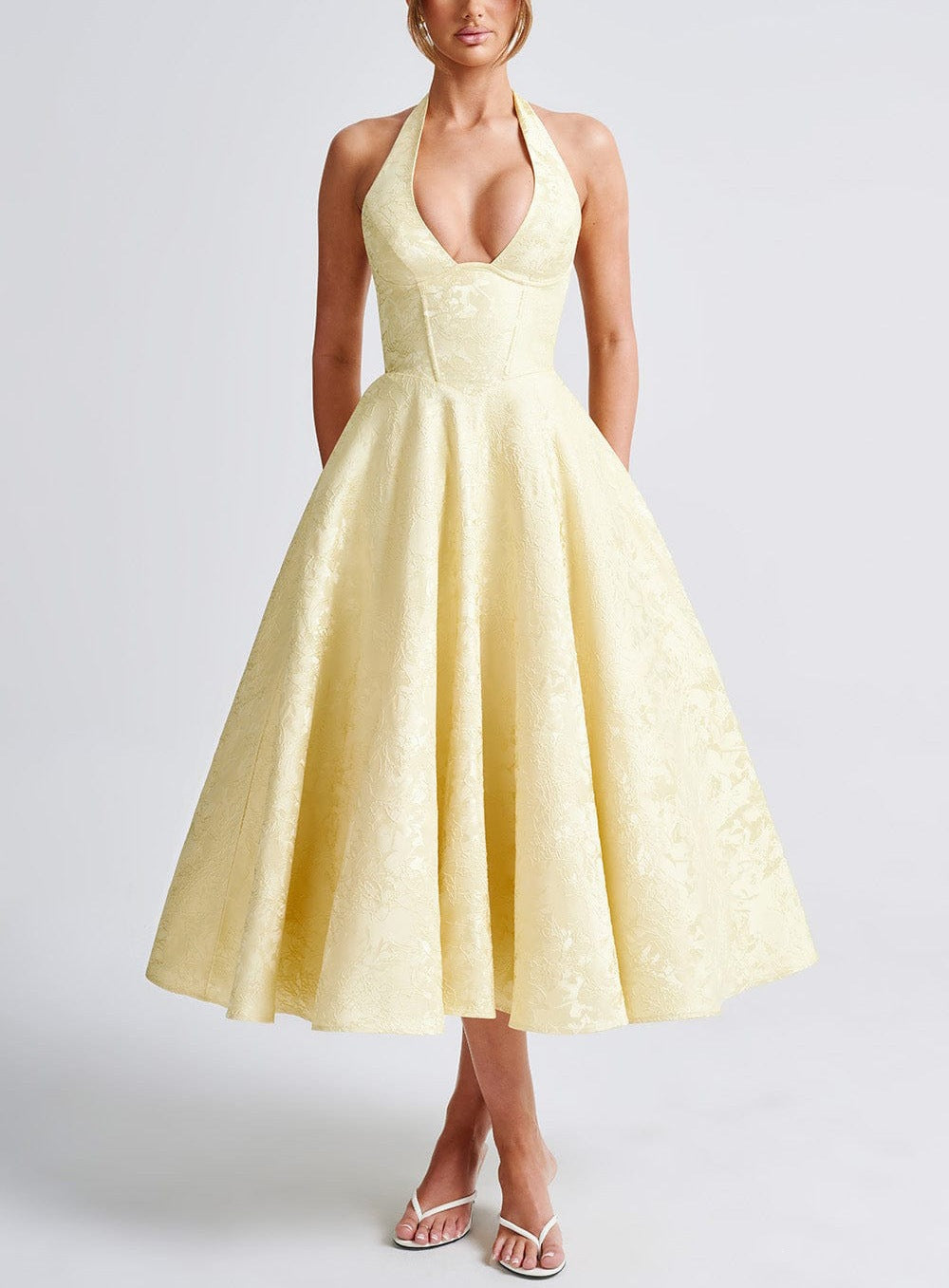 Jacquard Halter Neck Evening Gown