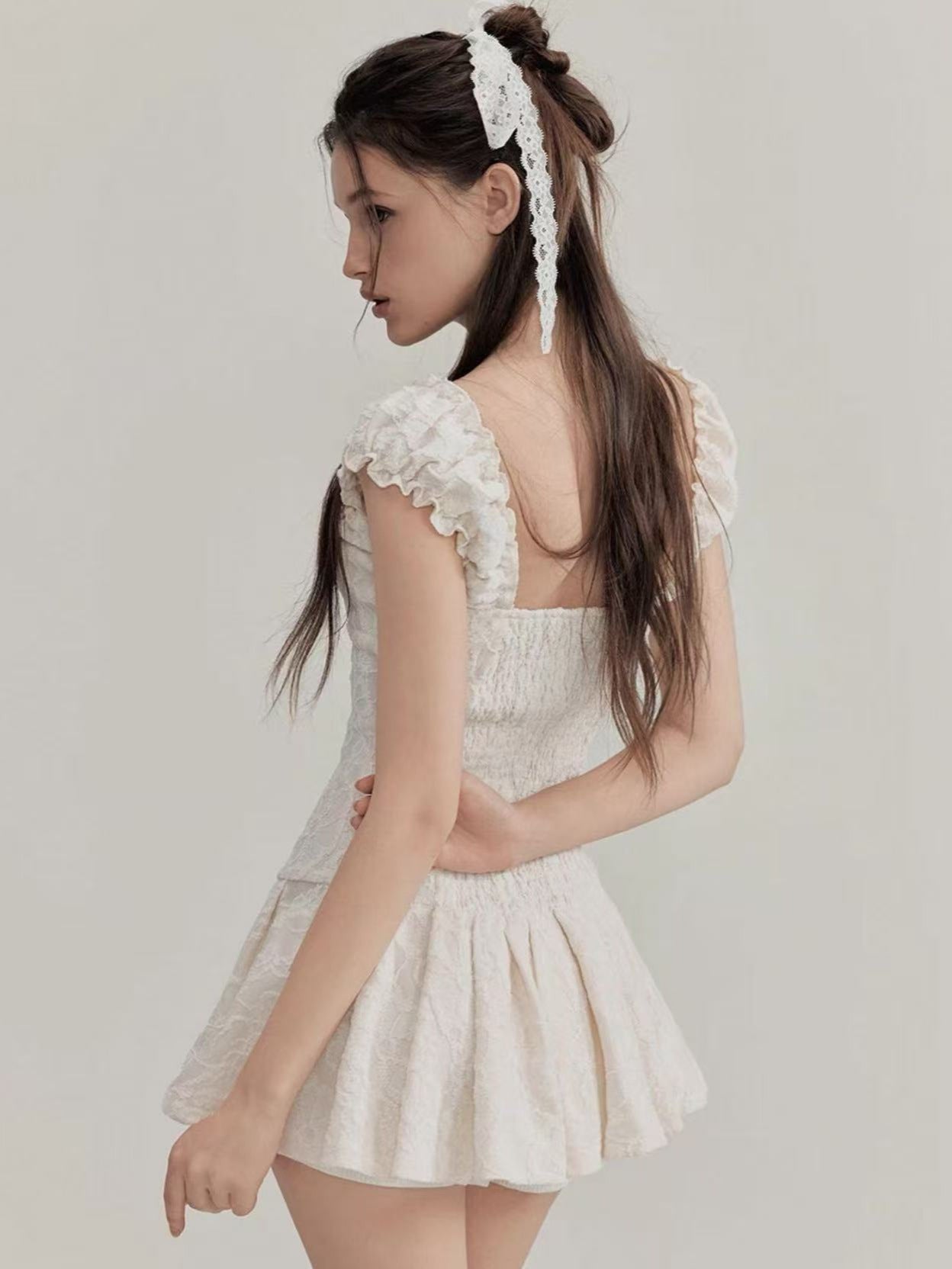 Jacquard Lace Off-Shoulder A-Line Mini Dress