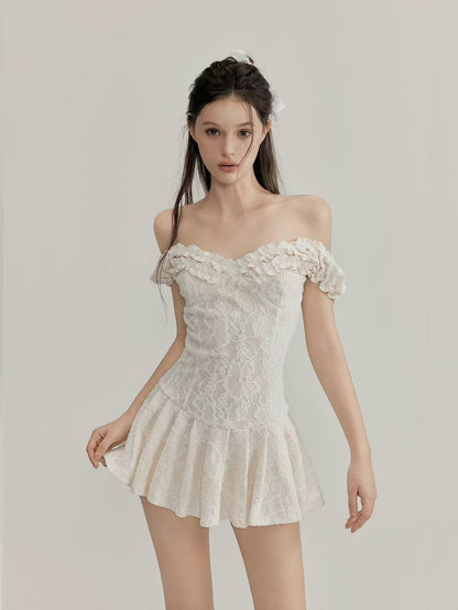 Jacquard Lace Off-Shoulder A-Line Mini Dress