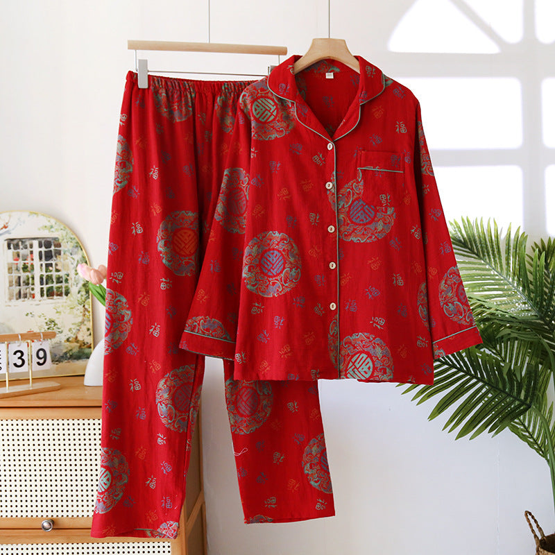 Jacquard Pajamas Set Long Sleeve Home Wear