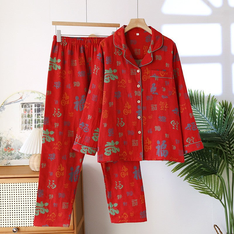 Jacquard Pajamas Set Long Sleeve Home Wear