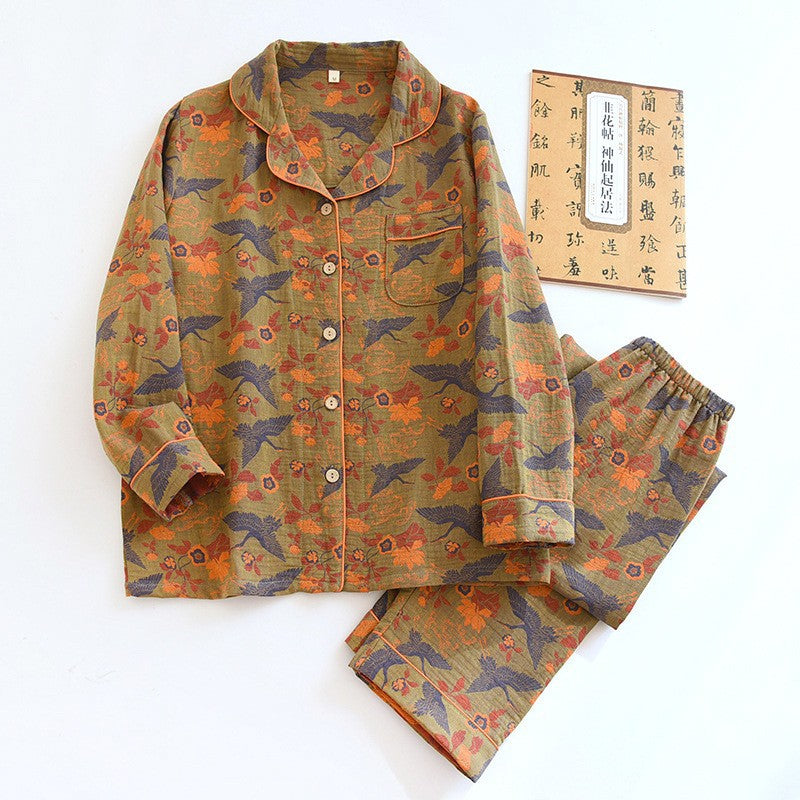 Jacquard Pajamas Set Long Sleeve Home Wear