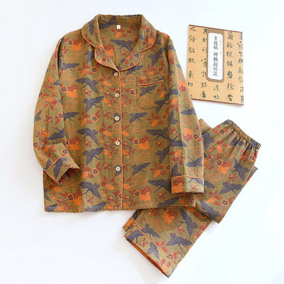 Jacquard Pajamas Set Long Sleeve Home Wear