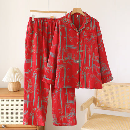 Jacquard Pajamas Set Long Sleeve Home Wear