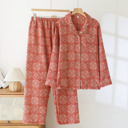Jacquard Pajamas Set Long Sleeve Home Wear