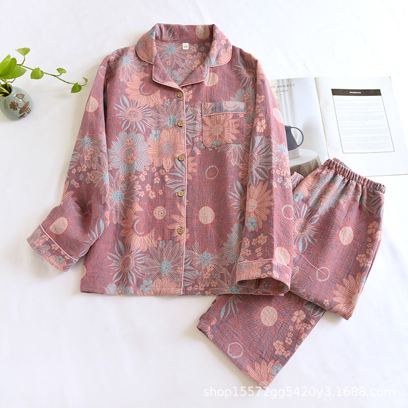 Jacquard Pajamas Set Long Sleeve Home Wear