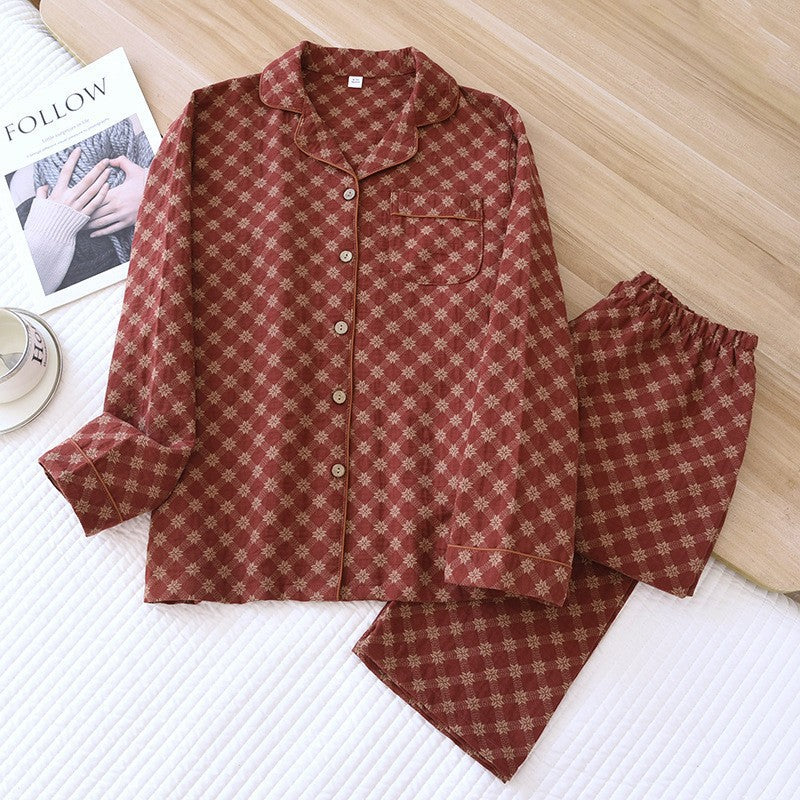 Jacquard Pajamas Set Long Sleeve Home Wear