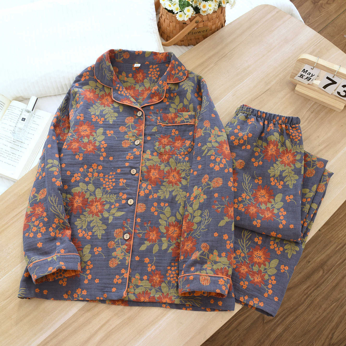 Jacquard Pajamas Set Long Sleeve Home Wear