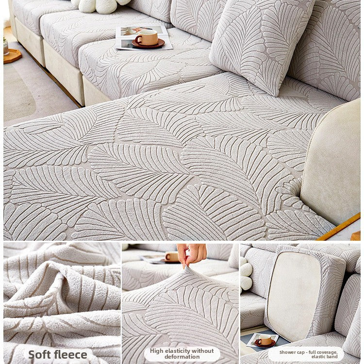Jacquard Velvet Elastic Sofa Cover Set with Anti-Slip Protection