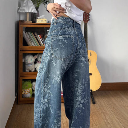 Jacquard Wide-Leg Denim Pants for Women