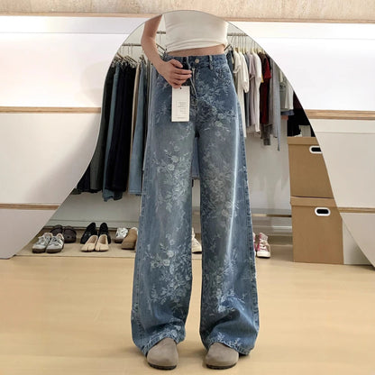 Jacquard Wide-Leg Denim Pants for Women