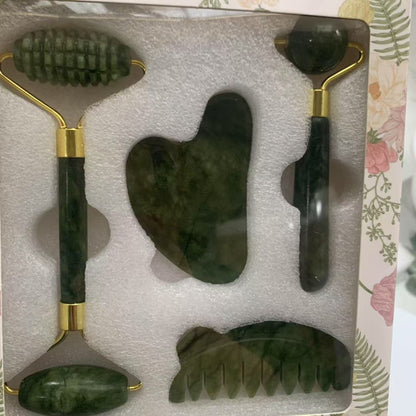 Jade Facial Massage Roller and Scraping Tool Set
