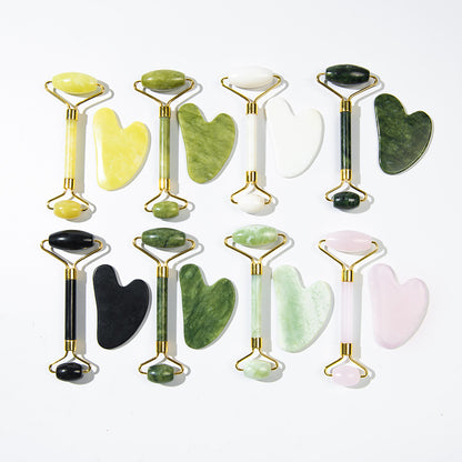 Jade Facial Roller and Gua Sha Massage Set
