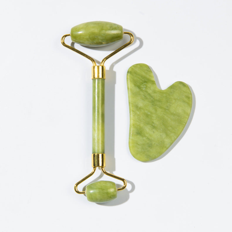 Jade Facial Roller and Gua Sha Massage Set