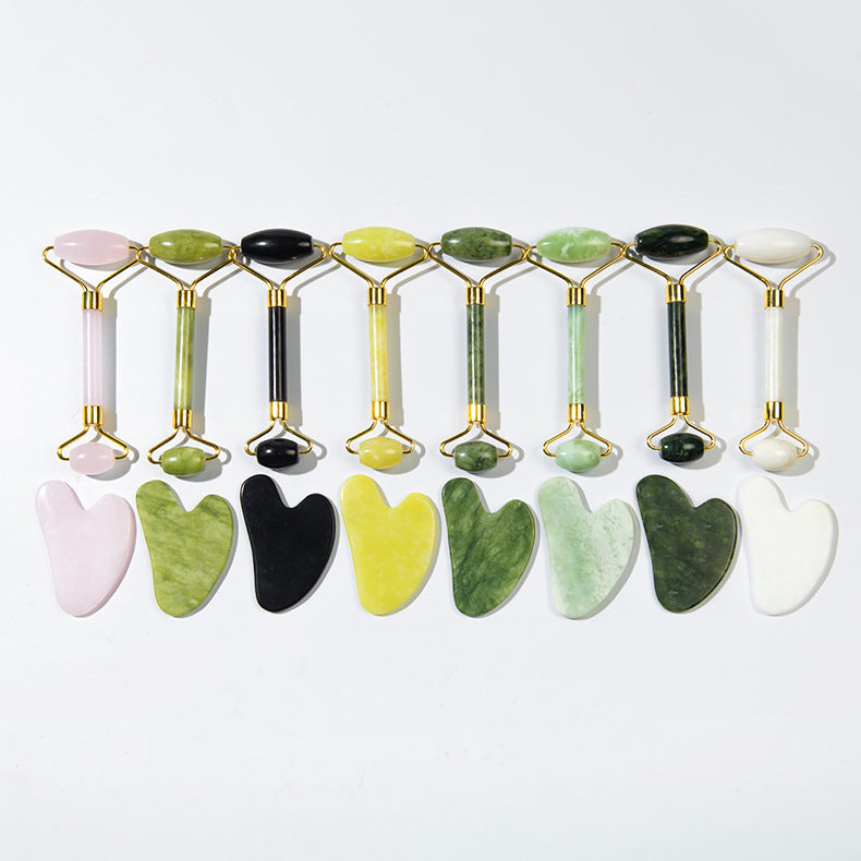 Jade Facial Roller and Gua Sha Massage Set