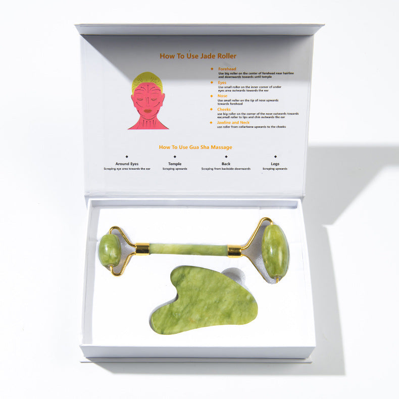 Jade Facial Roller and Gua Sha Massage Set
