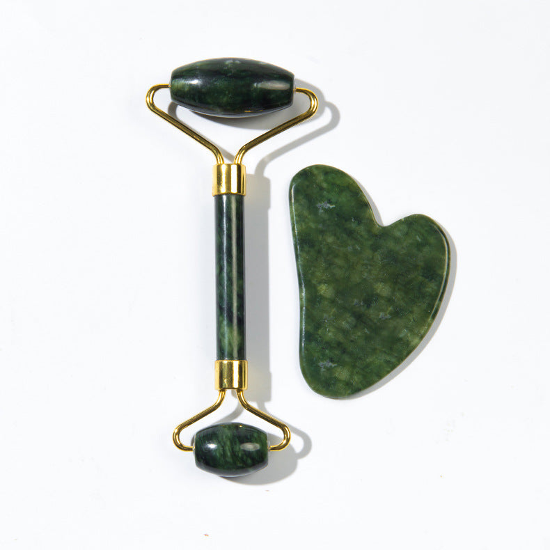 Jade Facial Roller and Gua Sha Massage Set