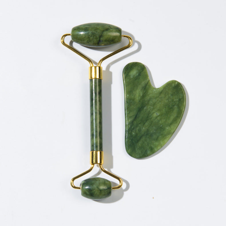 Jade Facial Roller and Gua Sha Massage Set