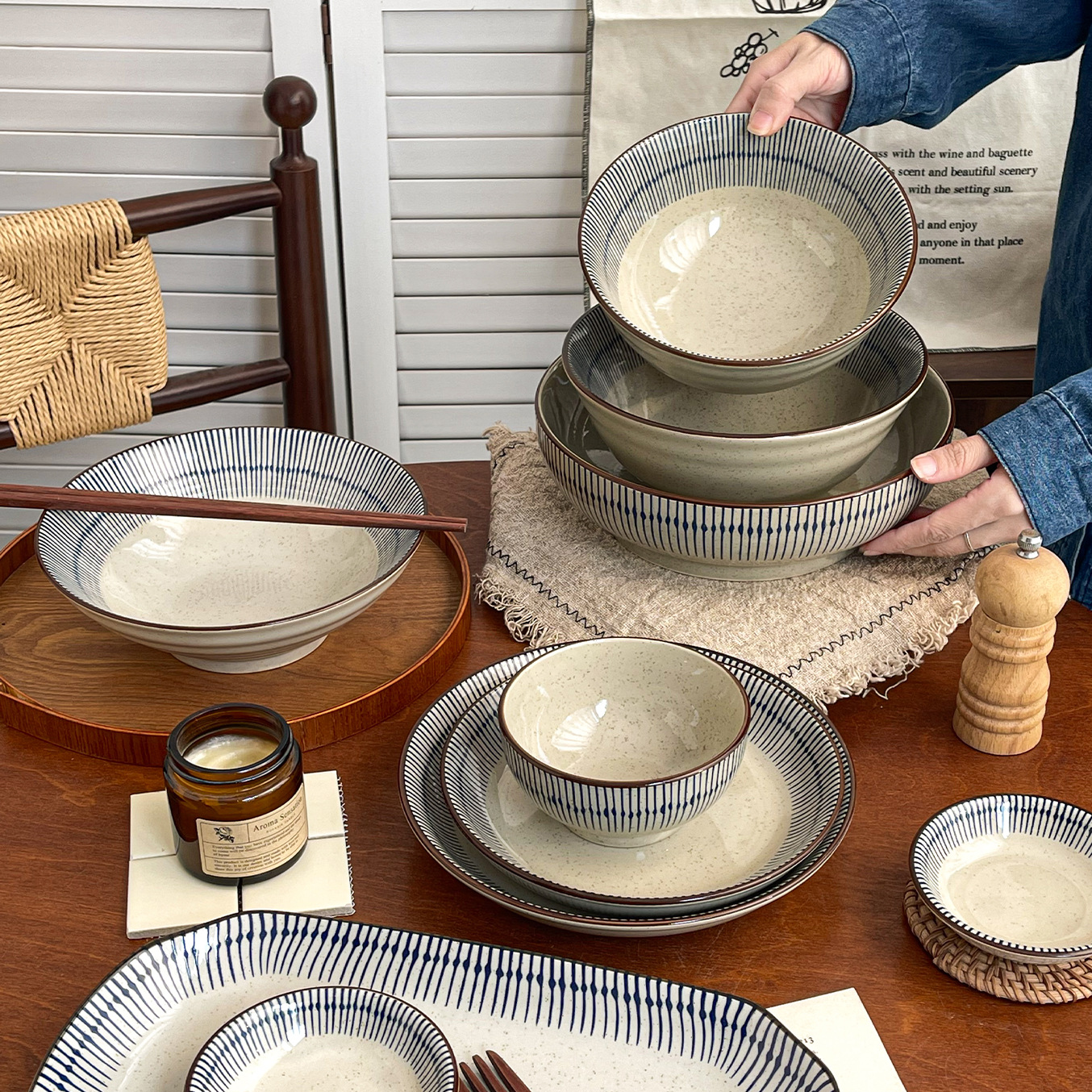 Japanese Ceramic Bowls and Plates Set