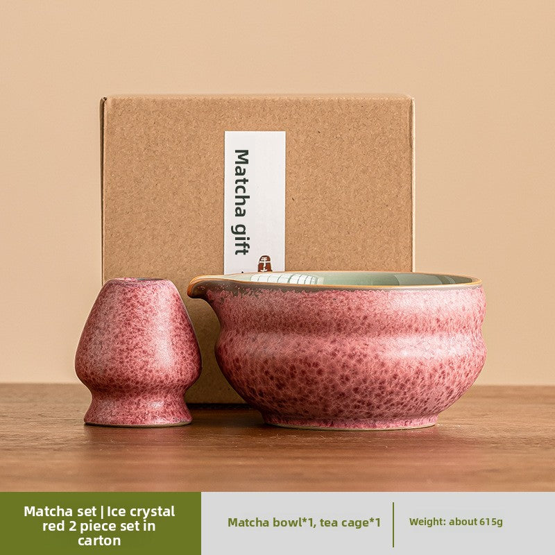 Japanese Ceramic Matcha Bowl Set with Crystalline Glaze