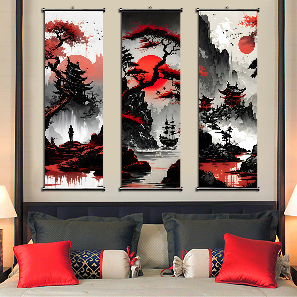 Japanese Ink Landscape Scroll Painting