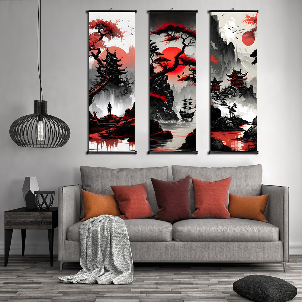 Japanese Ink Landscape Scroll Painting