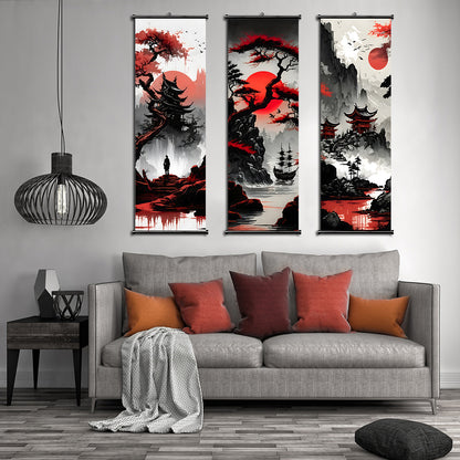 Japanese Ink Landscape Scroll Painting