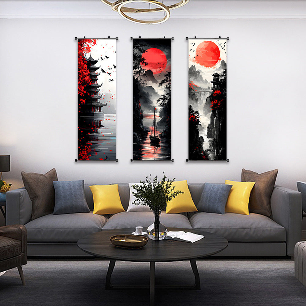 Japanese Ink Landscape Scroll Painting