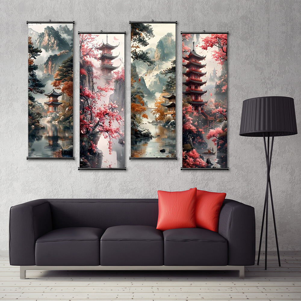 Japanese Ink Landscape Scroll Painting