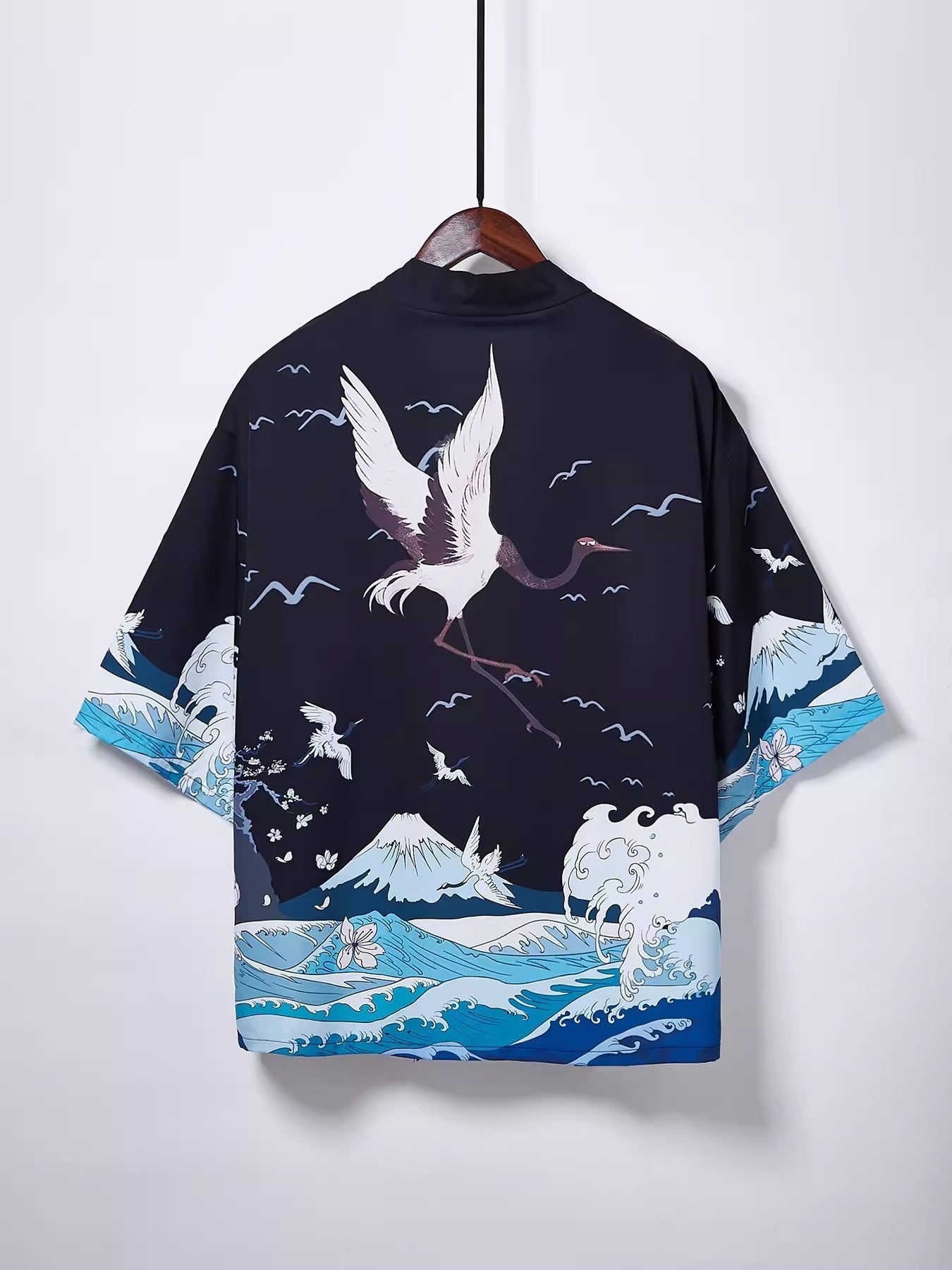 Japanese Kimono Cardigan with Crane Print