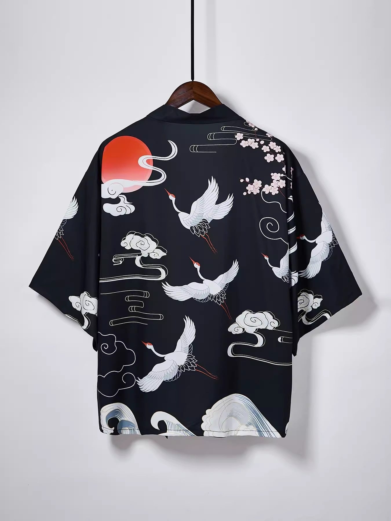 Japanese Kimono Cardigan with Crane Print