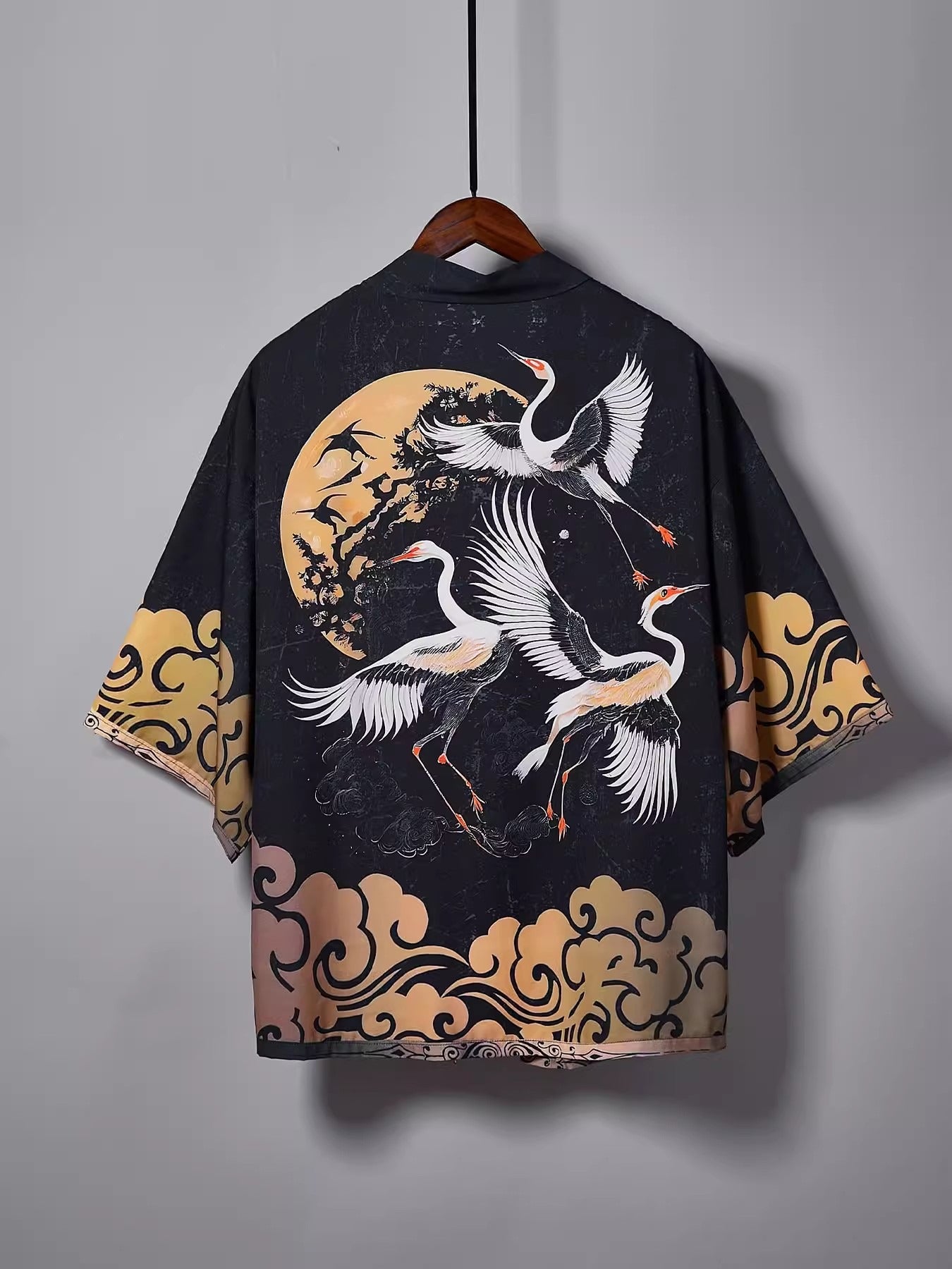 Japanese Kimono Cardigan with Crane Print