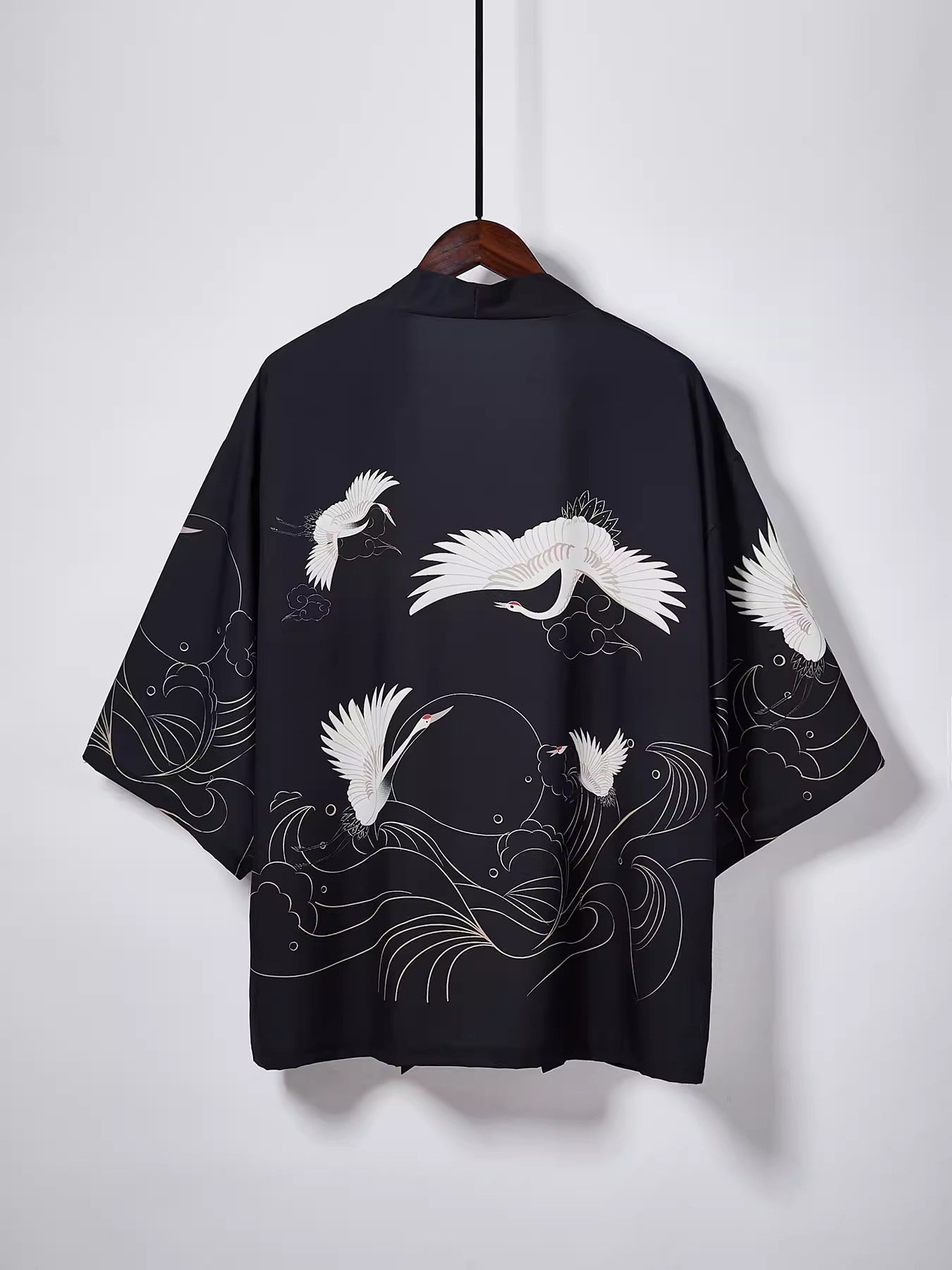 Japanese Kimono Cardigan with Crane Print