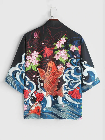 Japanese Kimono Cardigan with Crane Print