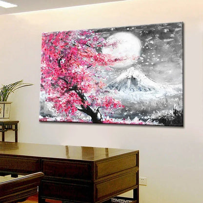 Japanese Mount Fuji Cherry Blossom Watercolor Canvas Print