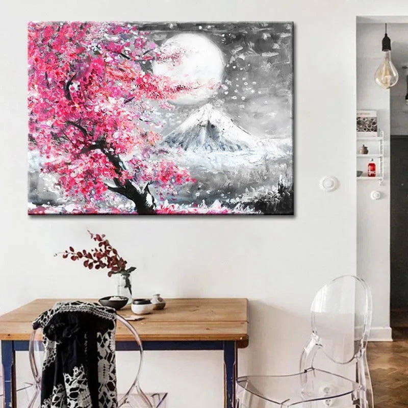 Japanese Mount Fuji Cherry Blossom Watercolor Canvas Print