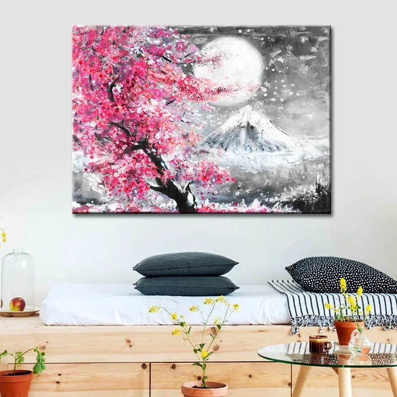 Japanese Mount Fuji Cherry Blossom Watercolor Canvas Print