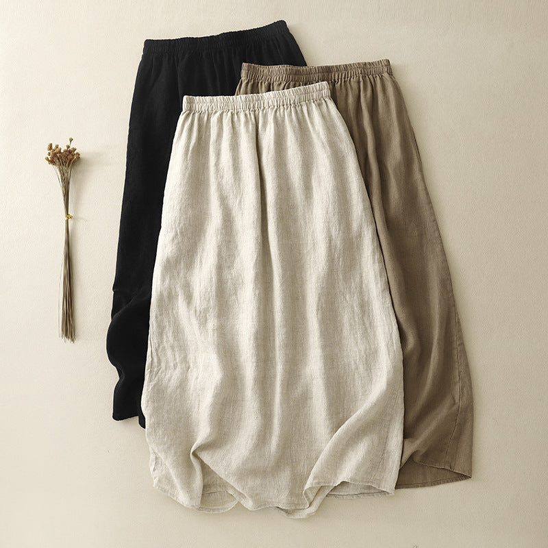 Japanese Retro Linen Midi Skirt