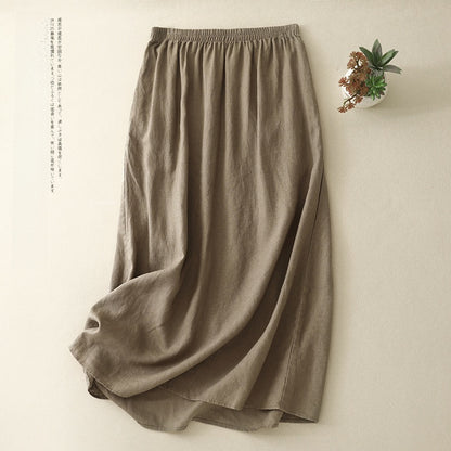 Japanese Retro Linen Midi Skirt